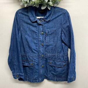 Talbots Denim Safari Utility Jacket Cotton Hemp S